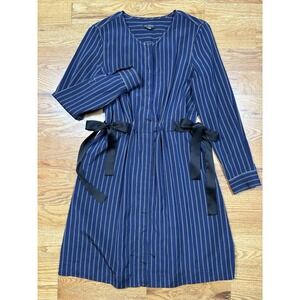 Club Monaco Long‎ Sleeve Dress Size 6 Blue Black Stripe Belt Winter Holiday